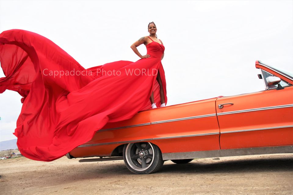 Cappadocia Photo Shoot with Classic Car and Flying Dress - Love Valley and the flying dress