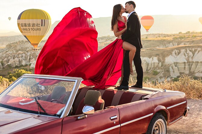 Cappadocia Private Photo Shoot with Flying Dress & Vintage Car - Riding through Cappadocia in a vintage car