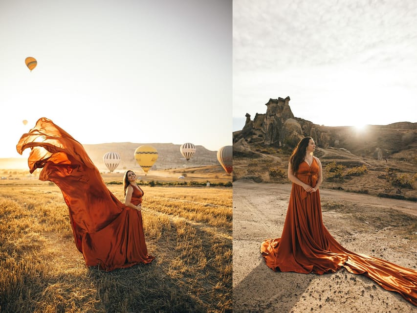 Göreme: Cappadocia Satin Flying Dress Rental - Making the fitting work for your photos